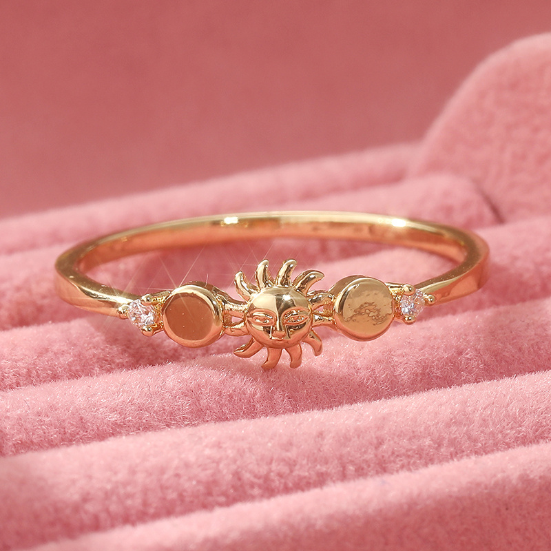 Moon & Sun CZ Stackable Rings Set Golden Tone Bohemian Gift for Her
